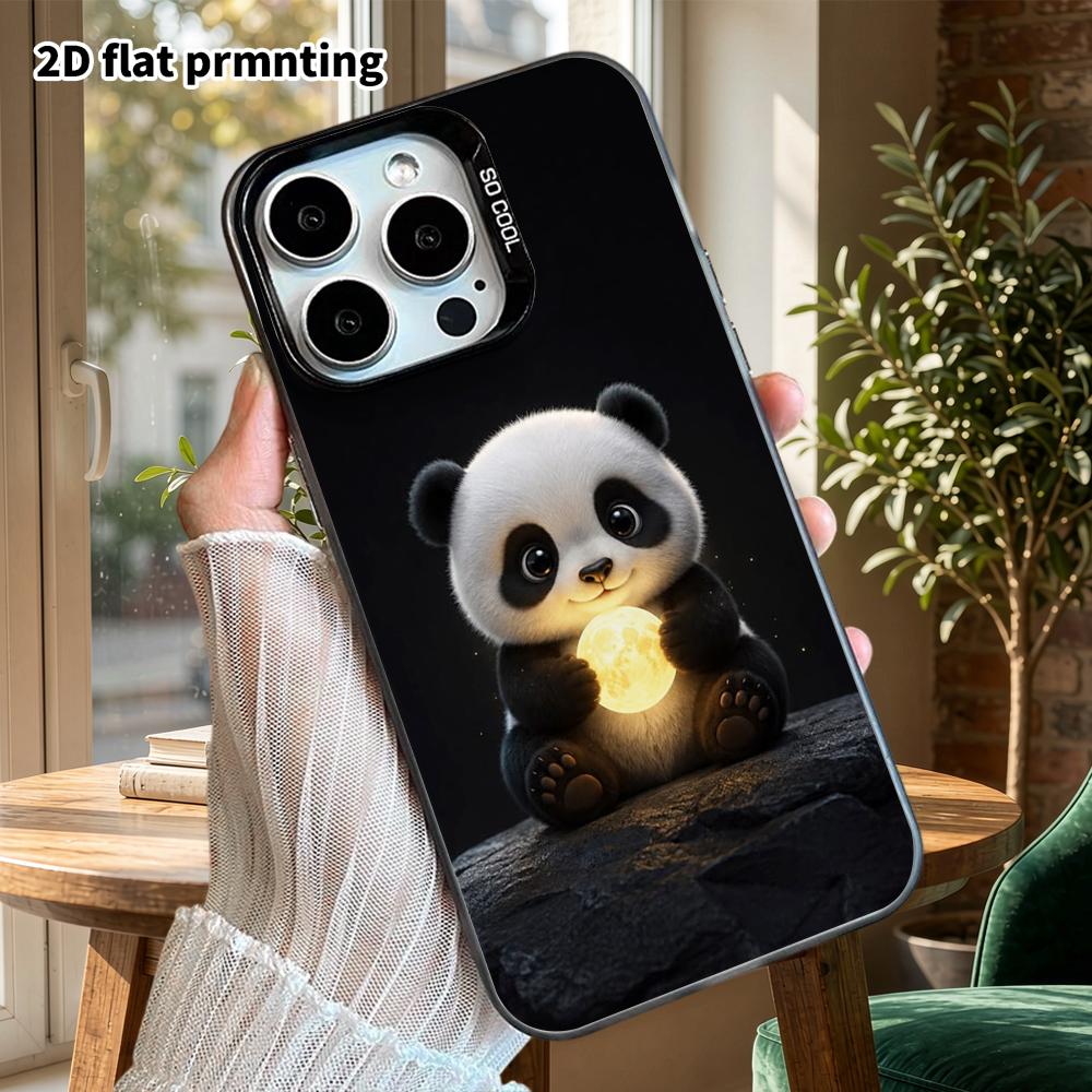 Carcasa de telefon: Plat 2D, potrivit pentru husă protectoare iPhone 18 17 16 15 14 13 12 Pro, ursuleț panda mic îmbrățișând luna, cadou de sărbătoare perfect pentru Crăciun an