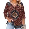 Blusa Floral Feminina Plus Size com Manga Três Quartos, Blusa Casual, Túnica de Corte Amplo para Primavera Verão, Uso Diário, Trabalho e Saídas