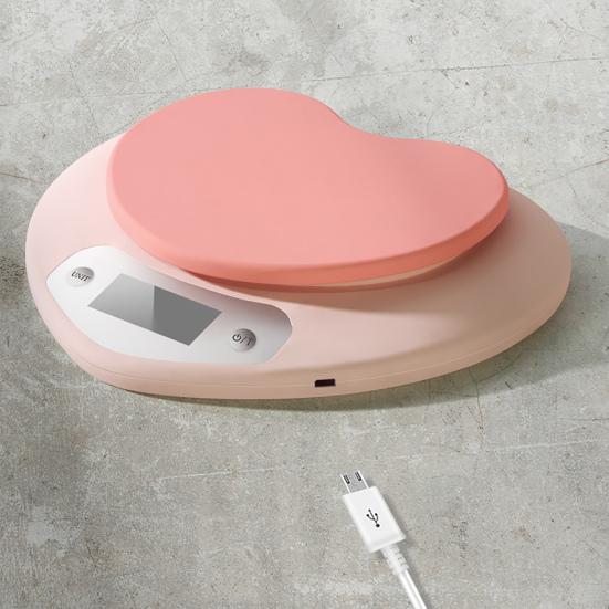 Kitchen Digital Scale with Heart Weighing Pan LCD Display High Precision Baking Food Scale USB Charging Weight Measuring Electronic Scale