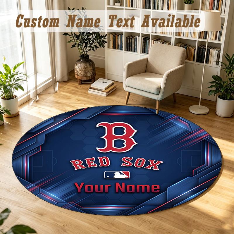 Round Rug Custom NameBoston Red Sox Pattern Non Slip Carpet Home Floor Decor