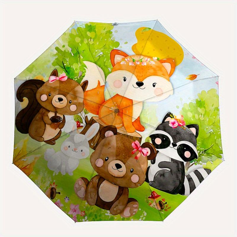 1pc Lovely Animals Fully Automatic Folding Portable Umbrella, 8 Iron Frames, Three-Fold Design, Suitable for All Seasons, Suitable for Outdo