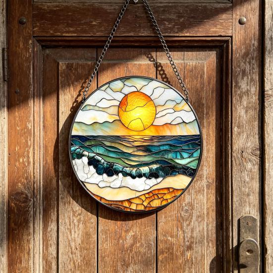 Gekleurd Glas Raam Hangdecoratie Rond Zonenvanger Paneel Huis Kantoor Woonkamer Tuin Binnenplaats Venster Hangend Ornament