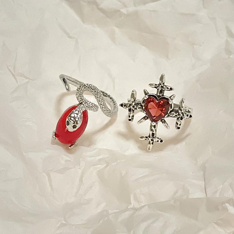 Cross Thorn Snake Open Ring Jewelry Personality Retro Punk Niche Design Stacked Red Index Finger Ring