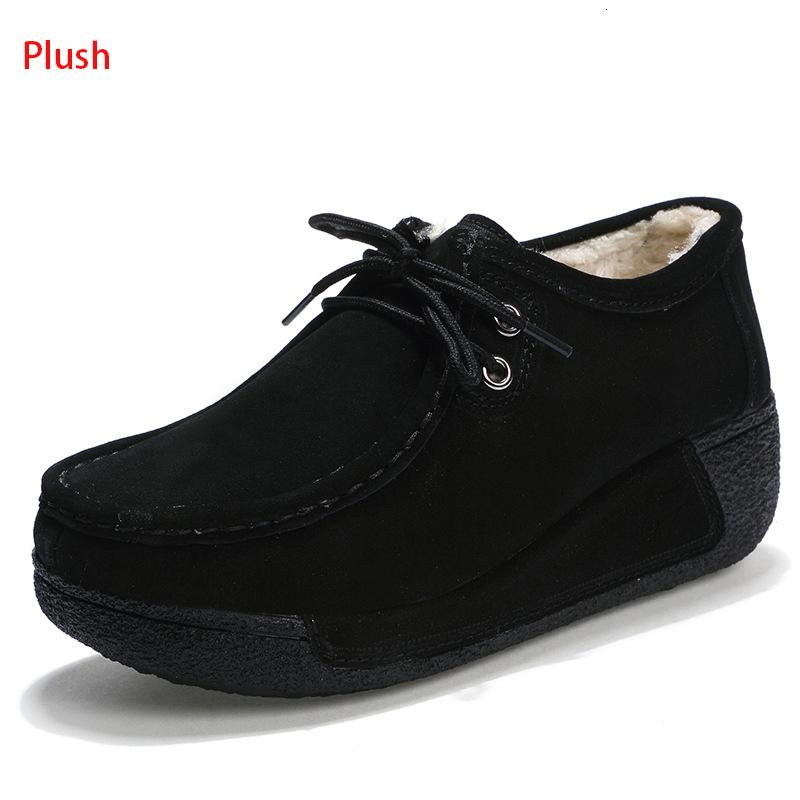 Genuine Leather Platform Flat Shoes Women Lace Up Plush Nubuck Cow Suede Sneakers Ladies Swing Shoes Wedge Shallow Espadrilles