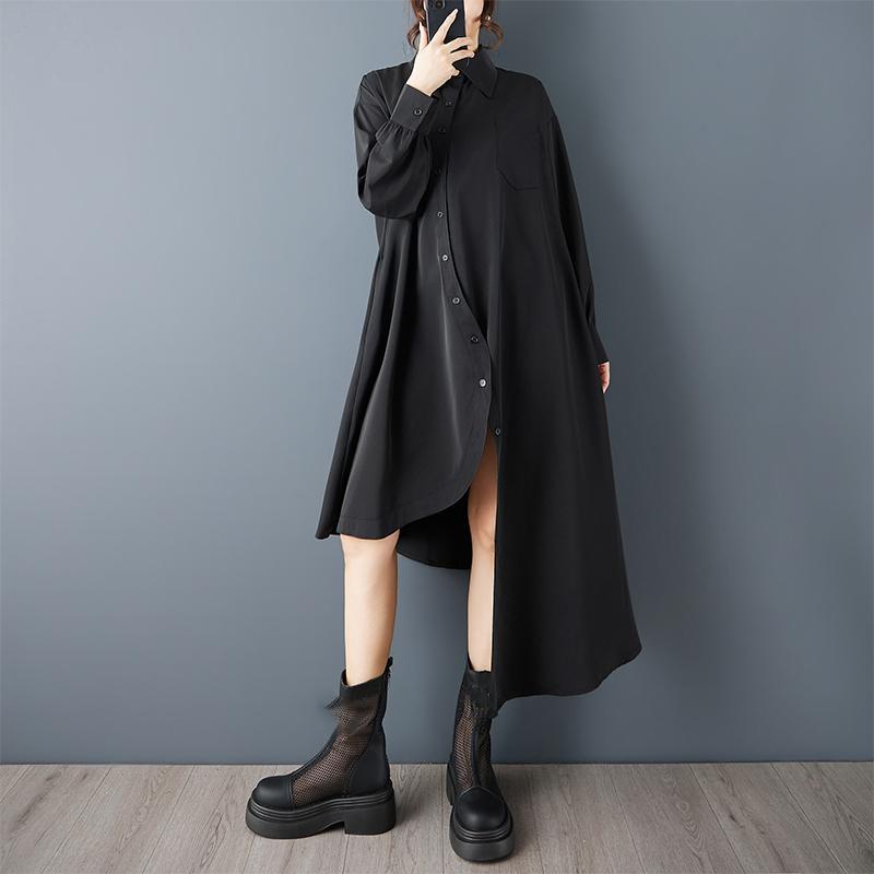 Long Sleeve Plus Size Vintage Black New In Dresses for Women Casual Loose Spring Autumn Shirt Dress