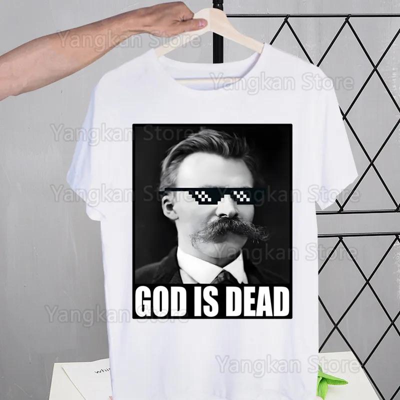 Gott ist tot Friedrich Nietzsche Nihilist T-Shirts Tees Shirt Tops Design Kurzärmlig Harajuku Mann Ästhetisch Anime T-Shirt