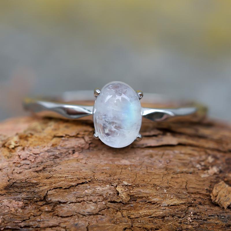 Klasyczne pierścionki z owalnym kamieniem księżycowym ze srebra próby 925 dla kobiet i dziewcząt, luksusowy prezent dla miłośników biżuterii z czterema pazurami