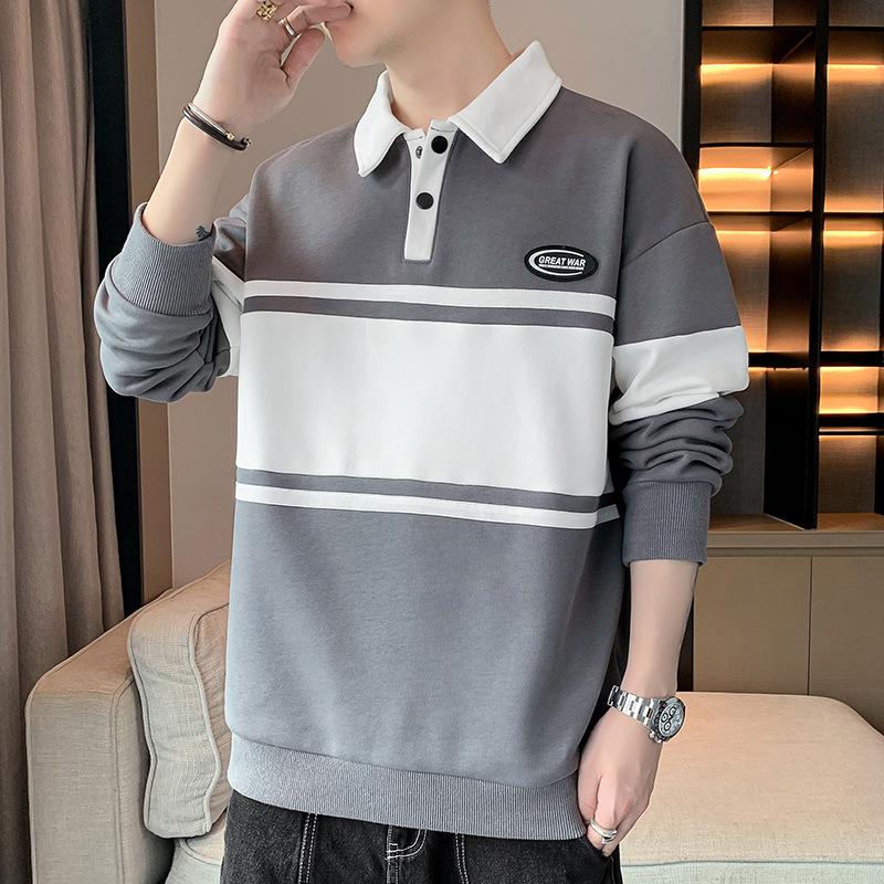 New Men's Sweater with Student Long-sleeved T-shirt Lapel POLO Shirt Sweater Men's