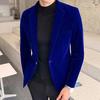 Spring Men Blazer Solid Color Turndown Collar Long Sleeve Slim Fit Single Button Velvet Suit Coat Streetwear