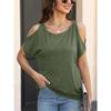 2025 Spring Summer Sexy Off-the-shoulder Short Sleeved Women Blouse Crew Neck Loose T-shirt Casual Simple Basic Solid Color Office Women Top Shirts