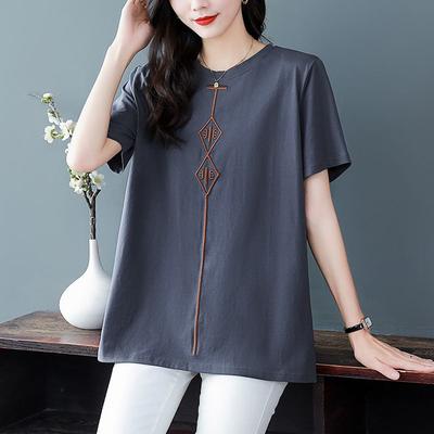 Pure Cotton Embroidery Chinese Style Women's Clothing Summer Plus Size Western-style Short Sleeved T-shirt Fashionable Anti-aging Top