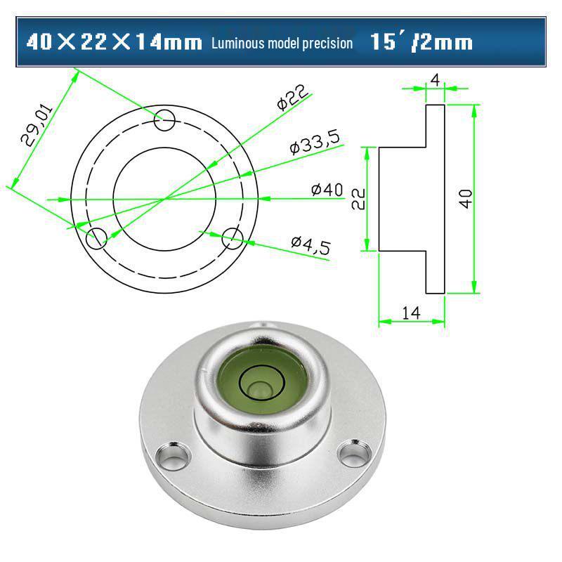 HACCURY Round Metal Spirit Level with Base Mounting Holes