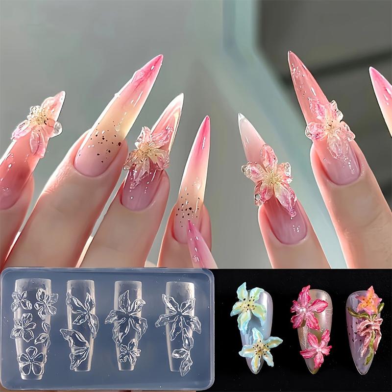 Flower Serie 3D Silicone Nail Accessories Carving Mold Ice Flower Lily Diy Template Nail Art Carving Mold Charms