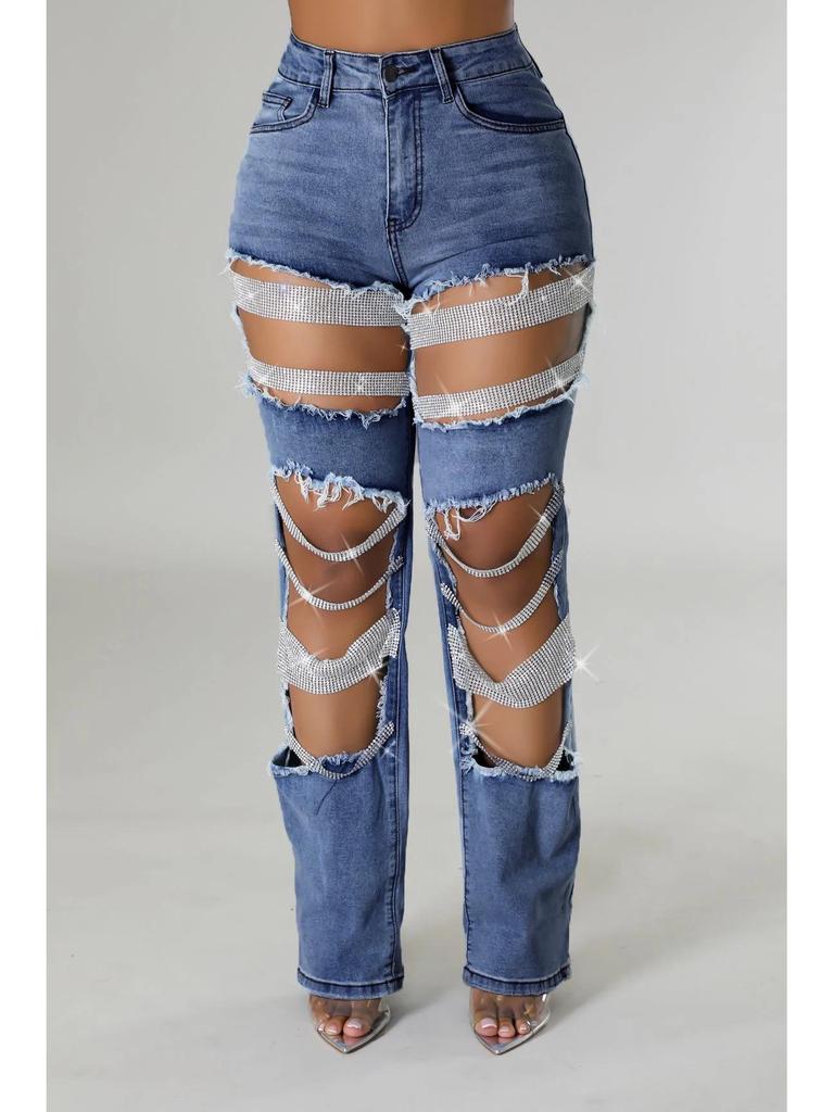 2025 Beaded Ripped Elastic Jeans for Women: Hot Girl Summer Style
