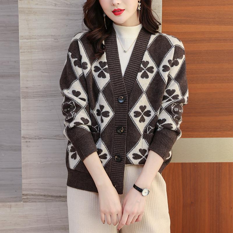 Pullover-Cardigan für Damen, kurz, V-Ausschnitt, locker und dünn, große Größe, verdickt, lässige Strick-Außenjacke für Damen
