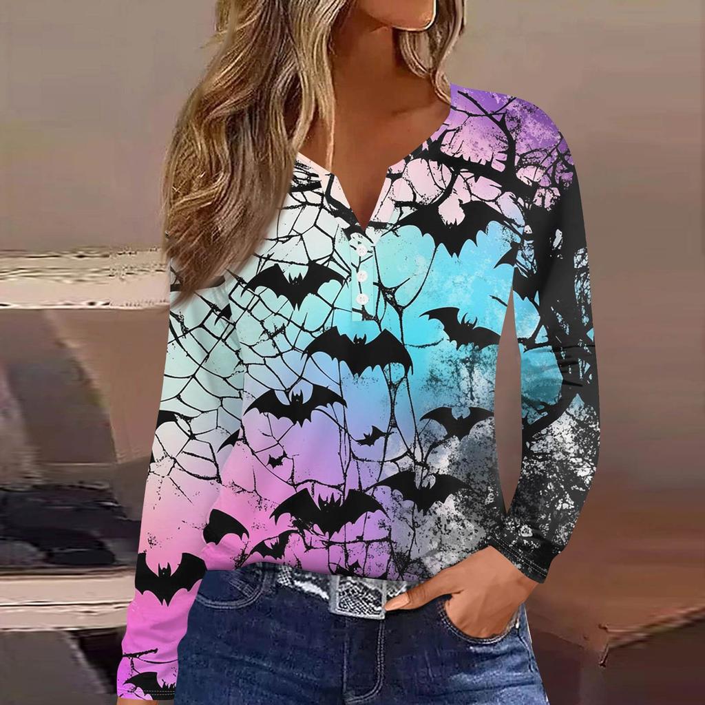 Women's T Shirt Tee Button Long Sleeve Daily Weekend Fashion Basic V- Neck Regular Top