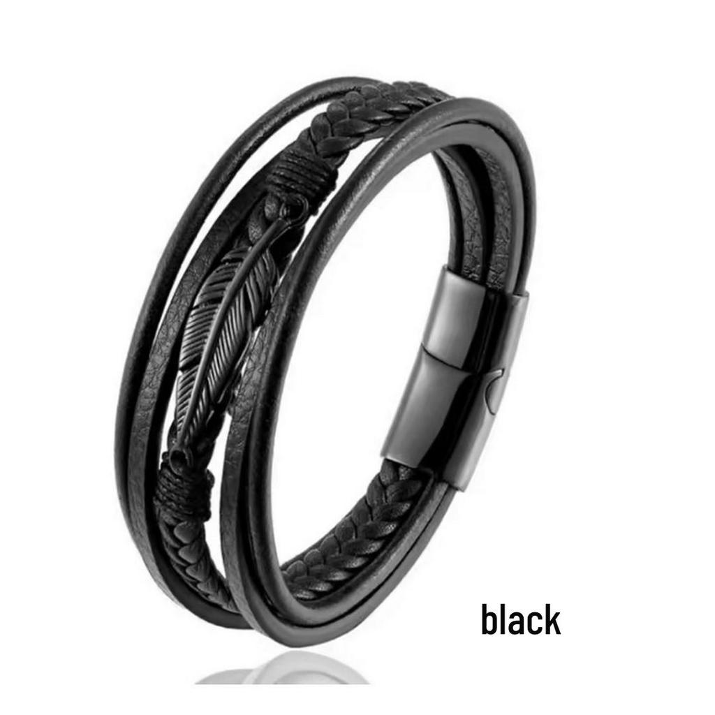 Multi-layer Leather & Titanium Steel Magnetic Buckle Bracelet
