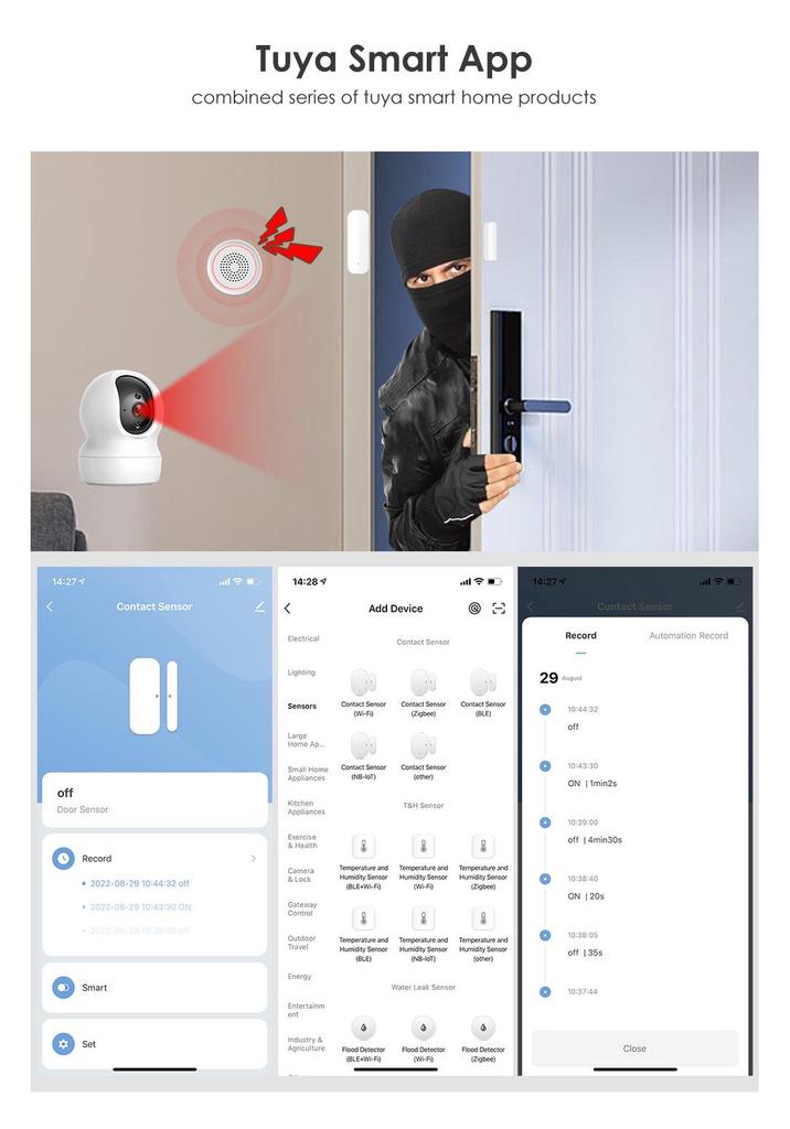 Graffiti Zigbee Smart Door/Window Sensor with Wifi & Alexa PIR Alarm