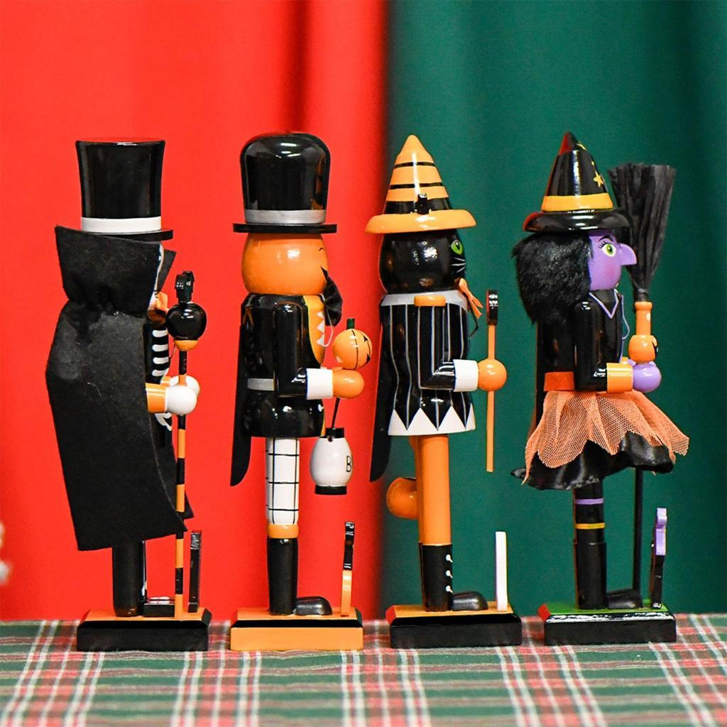 Cascanueces de Halloween Figura de Soldado Cascanueces Modelo de Madera Pintado a Mano Decoración Coleccionable Cascanueces de Halloween