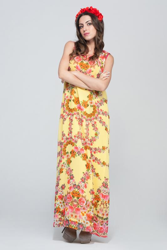 

Довга сукня з шифону з підкладкою 38 жовтий