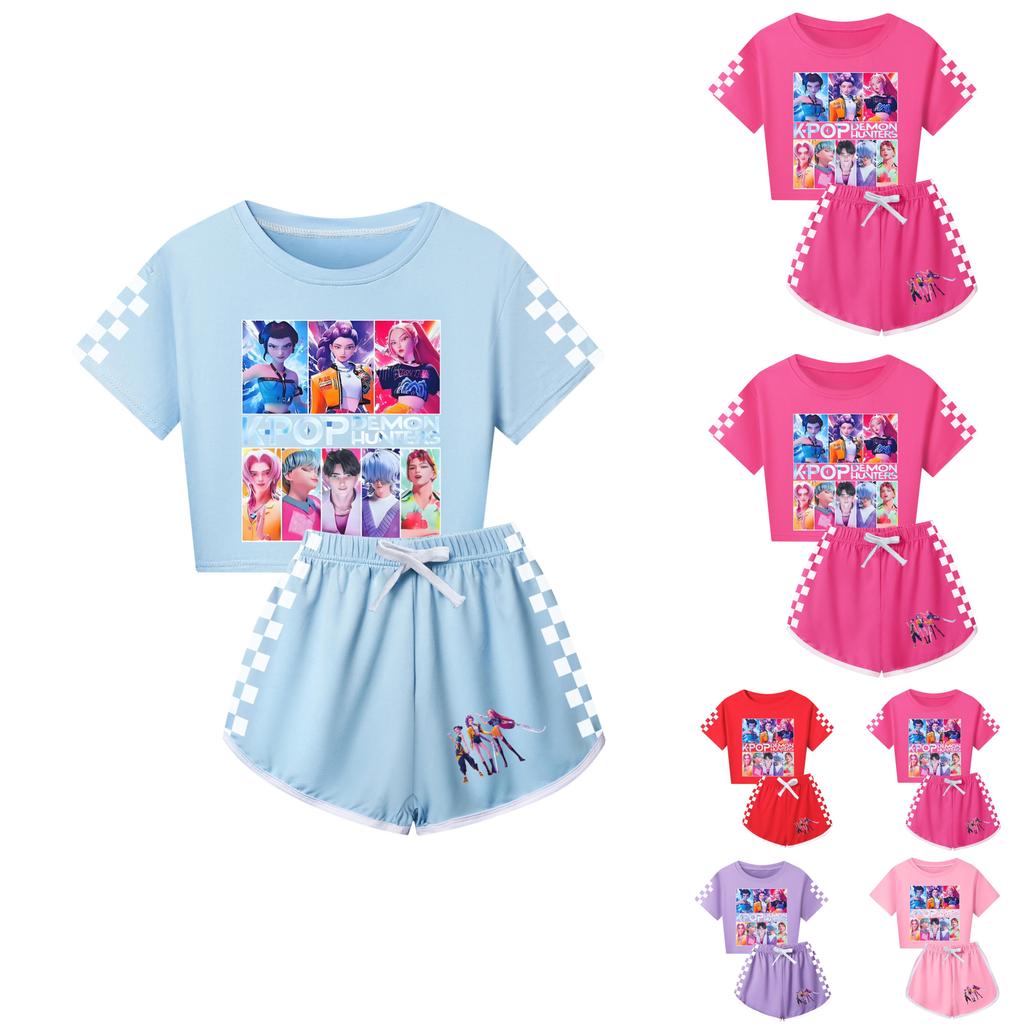 Kpop Cacciatori di Demoni Modello Bambini Manica Corta Pantaloncini Corti Set Pigiama Genitore-Figlio Per Bambini e Adulti