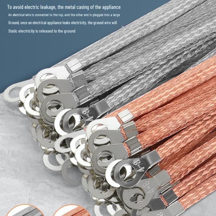 Grounding Cable: 2.5 Sq. Mm Soft Copper Jumper Wire for Distribution Box, Braided Flat Connector Tape.