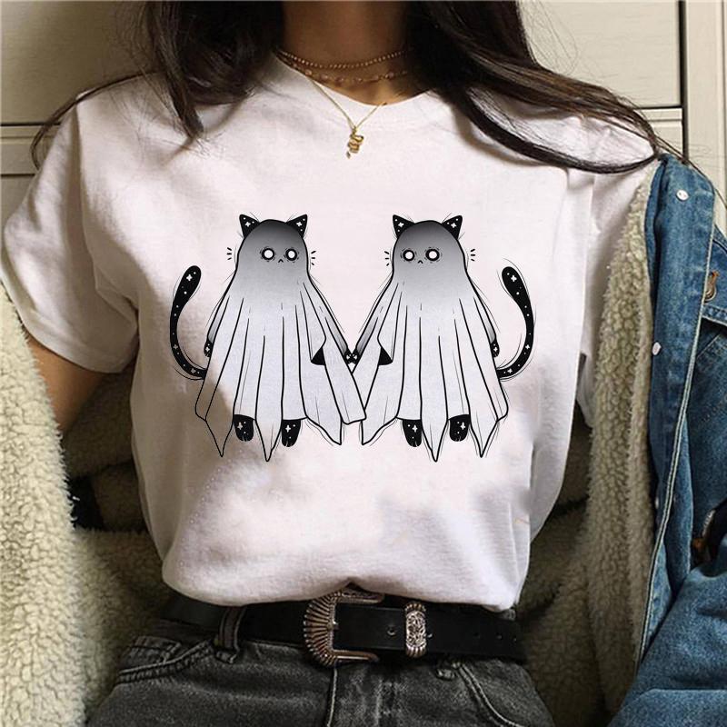 Women Anime Print T-Shirt Grunge Loose Steampunk Tees Gothic Female Harajuku Summer Clothing E-Girl Kawaii Aesthetic Top