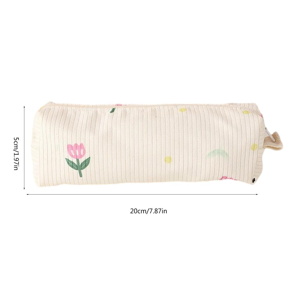 Flower Print Pencil Bag Zippered Pen Case Corduroy Pencil Bag Corduroy Pen Pouches Stationery Bag for Student School
