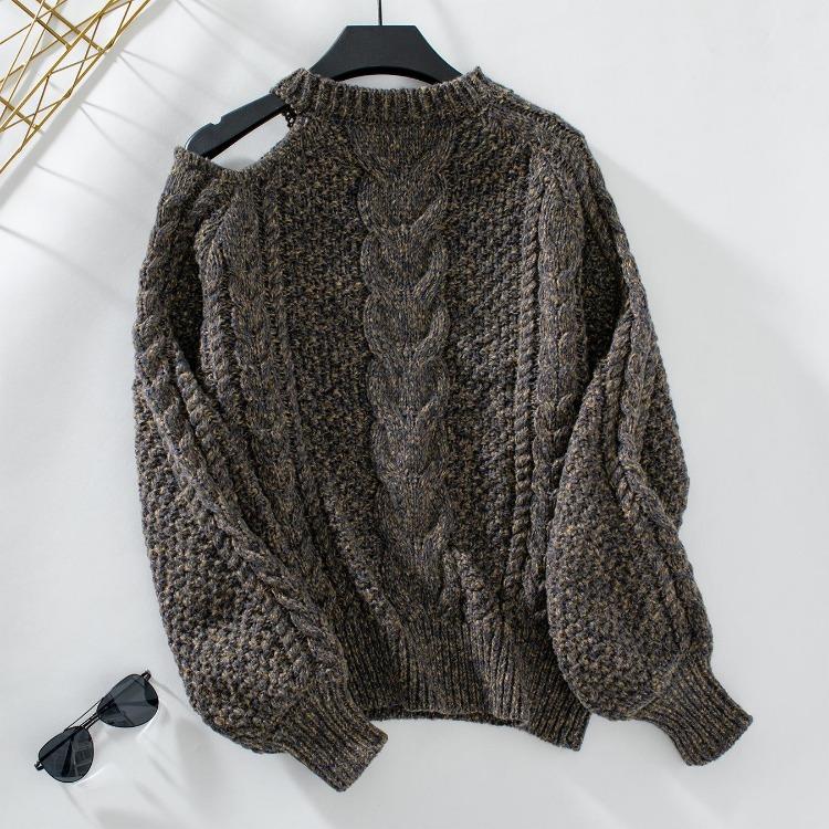 Vintage Autumn Winter Solid Color Loose O Neck Long Sleeve Cardigan Sweater Knitwear Top