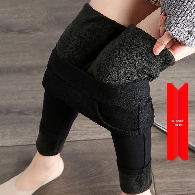 Schwarze Samt-Leggings mit hohem Bund für Damen, Skinny Fit, Übergröße, Schlankmachend, Warme Oberbekleidung für Herbst/Winter