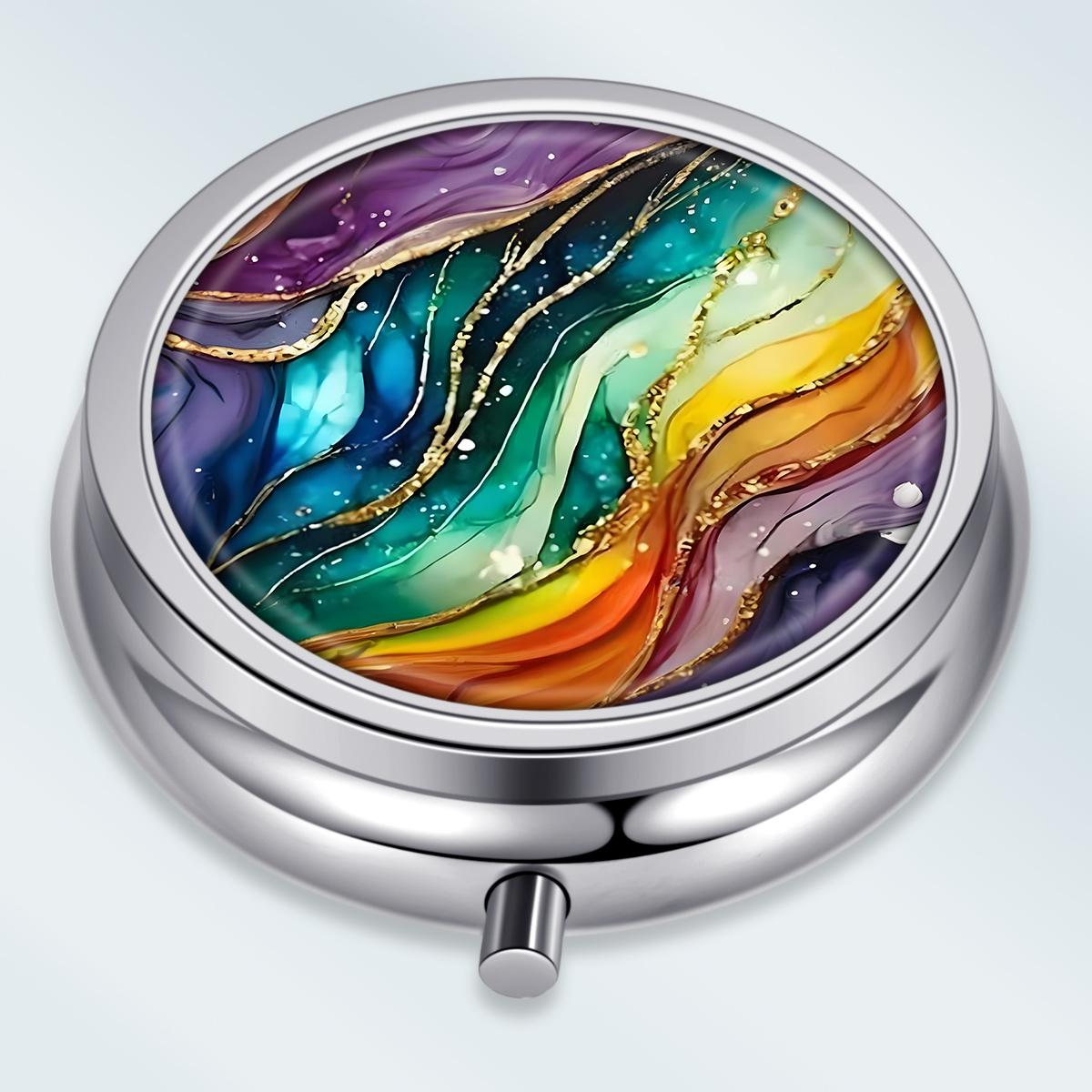 

Portable Pill Box with 3 Compartments, Mini Metal Medicine Organizer Case, Cute Printed Pill Container for Vitamins, Pills, Jewelry, Travel, Daily Use разноцветный