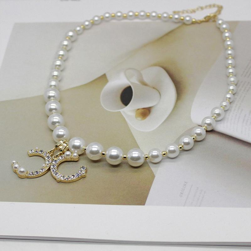Fashion Pearl Pendent Necklace Simple Double C Letter Earrings Jewelry Accessories For Women Gifts