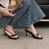 Fairy style~ new gold high heels female French Roman sandals year-round hollow with skirt high heels sandals