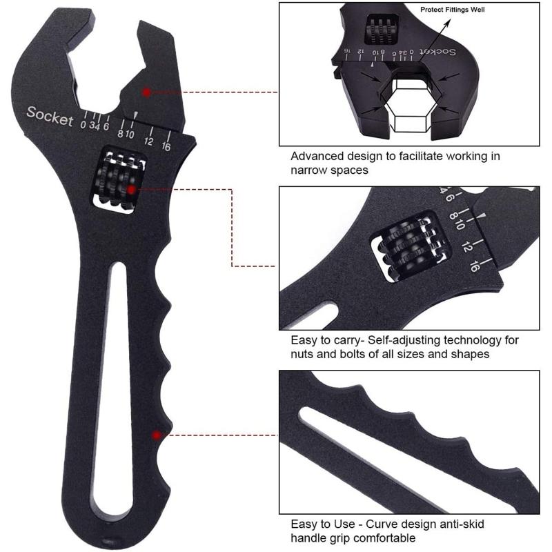 Portable AN Hose Fitting Adjustable Wrench Spanner Lightweight Aluminum Alloy 3AN-16AN Manual Repair Tool Red/Blue/Black