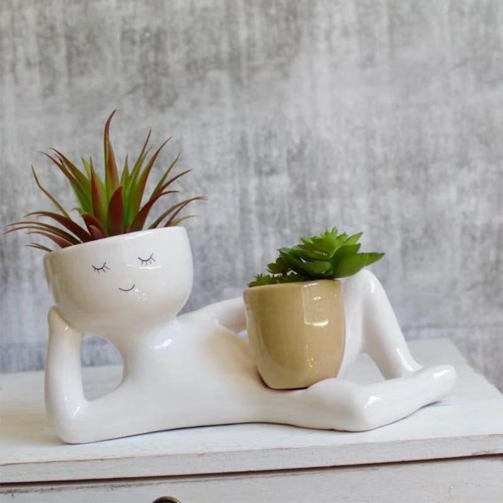 Lazy Guy Planter,2025 Funny Planters for Indoor Plants,Lazy Little Character Flowerpot Succulent Planters Lying Down Resin Ornaments Home Garden Decor