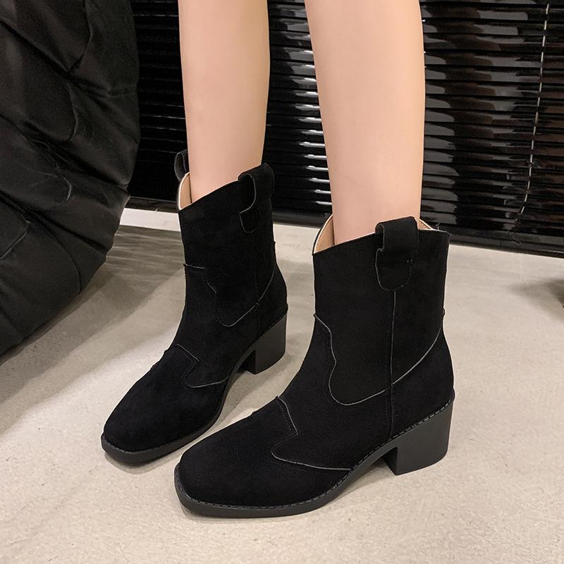 Autumn new fashion boots women's simple thick heel heightened fleece thickened warm versatile and comfortable women's boots