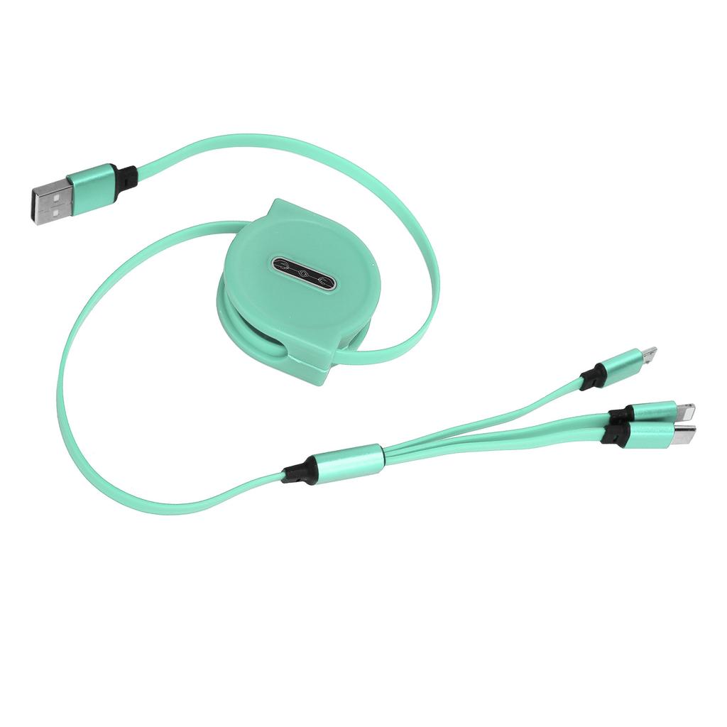 3 in 1 Multi Retractable Charger Cable 3A with TypeC for IOS Micro USB Connector 1.1M(Green )