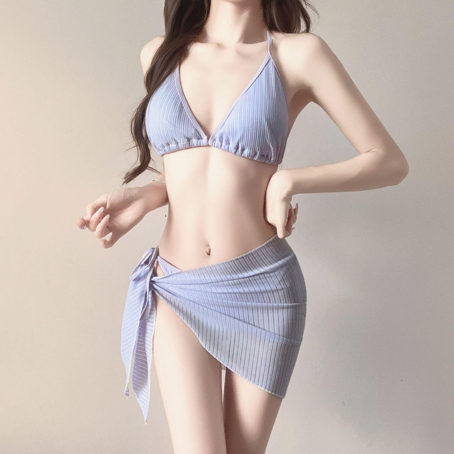 

Women s Three-Piece Sexy Hot Girl Bikini for Beach, Resort, and Hot Spring One Size фиолетовый