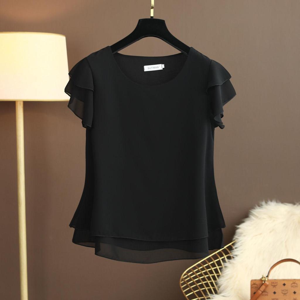 Women Summer Blouse Loose Oversized Short Sleeve O Neck Shirt Female Tops