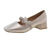 Fashion Square Toe Shallow Mouth Mary Jane Shoes Women's Autumn New Crystal Butterfly Block Heel Kitten Heel Temperament Single Shoes