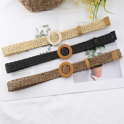 Woven Belt Women'S Retro Cotton And Linen Ethnic Style Dress Waist Seal Round Buckle Decorative Belt