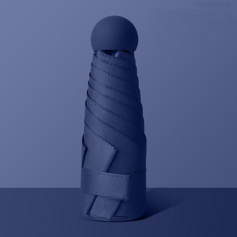 Compact Black Capsule Umbrella with UV and Rain Protection - Five-Fold Design