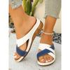 Color-Blocked Wedge Sandals for Women - Plus Size 2025 Summer New Arrival Thick-Soled Cross-Strap Beach Sandals