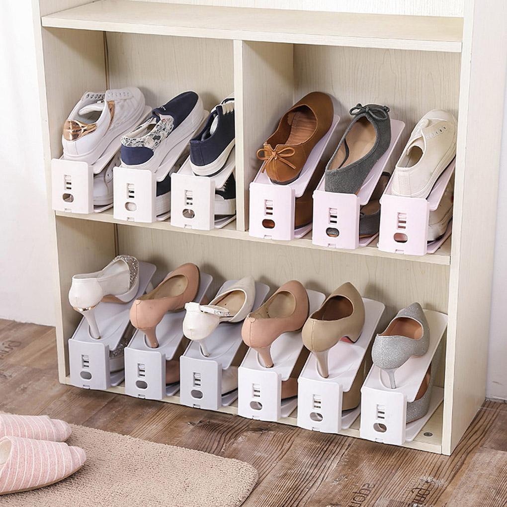 Double Shoe Rack Adjustable Space Saving Plastic Shoe Rack Storage Box