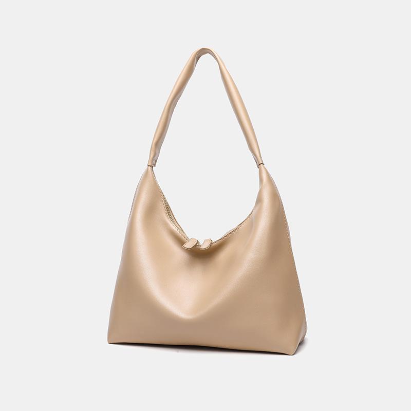 Retro Soft Leather Tote Bag, Milk Tea Colored Bag, Women's Commuting Large Capacity Single Shoulder Armpit Bag