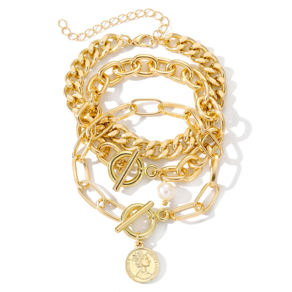 Pulsera calada a juego para parejas, pulsera bohemia para mujer, cadena gruesa, traje multicapa, accesorios para mujer, joyería