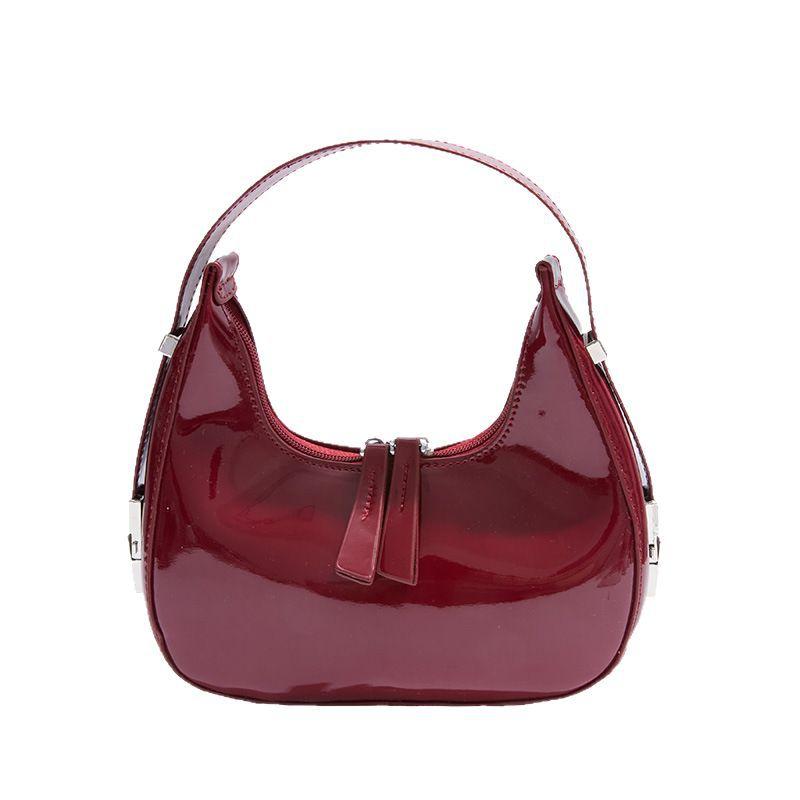Shoulder Bag Women's 2025 New Simple and Fashionable Patent Leather Glossy Handbag French Underarm Bag Crescent Bag