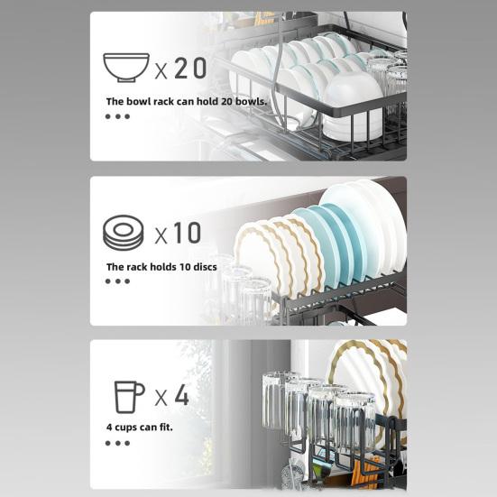 Tableware Stand Dish Drying Rack Large Capacity Double-Layer Design Anti-Rust Coating
