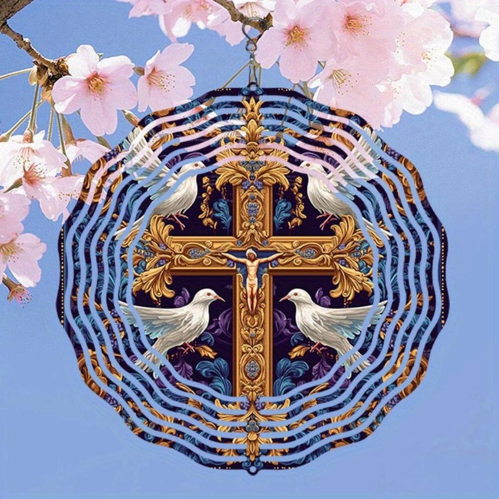 Large 2D Metal Wind Spinner with Pigeon Cross Design Infinity Rotation Outdoor Decor for Garden Yard Kinetic Energy Wind Chime