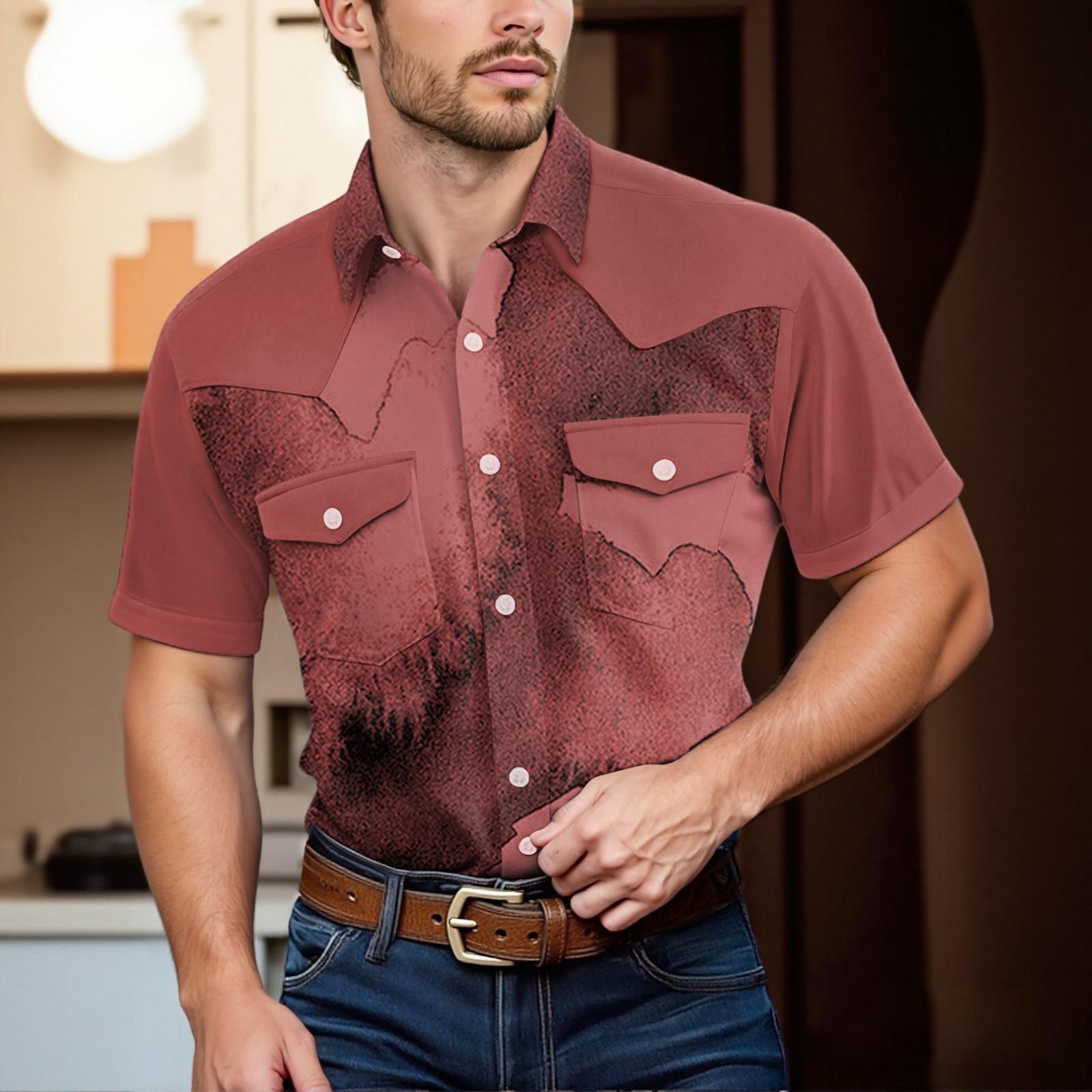 

Мужской модный топ кэжуал с короткими рукавами, лацканами и длиной до плеч XL красный